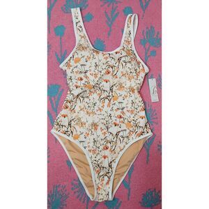 Geode womens small bathing suit one piece swimsuit floral motif yellow tropical